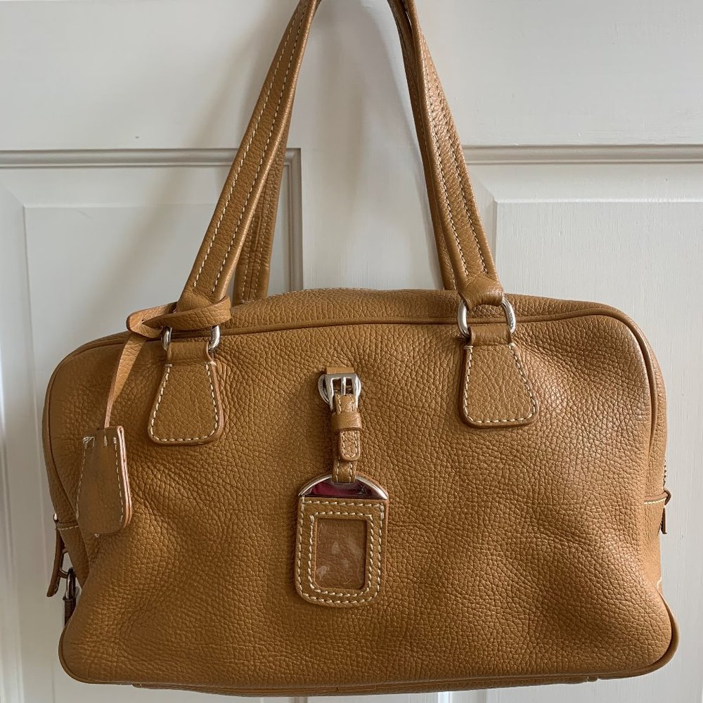 Prada Bauletto Shoulder Bag Camel Brown